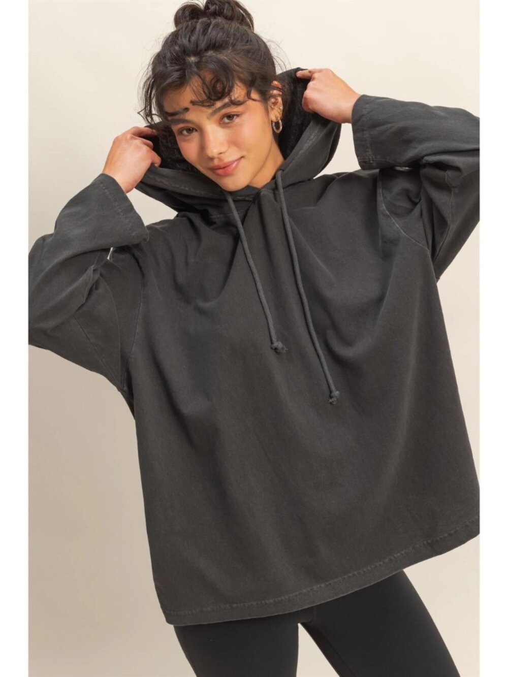 Oversized Hooded Long-Sleeve Top - Double Zero - Washed Charcoal